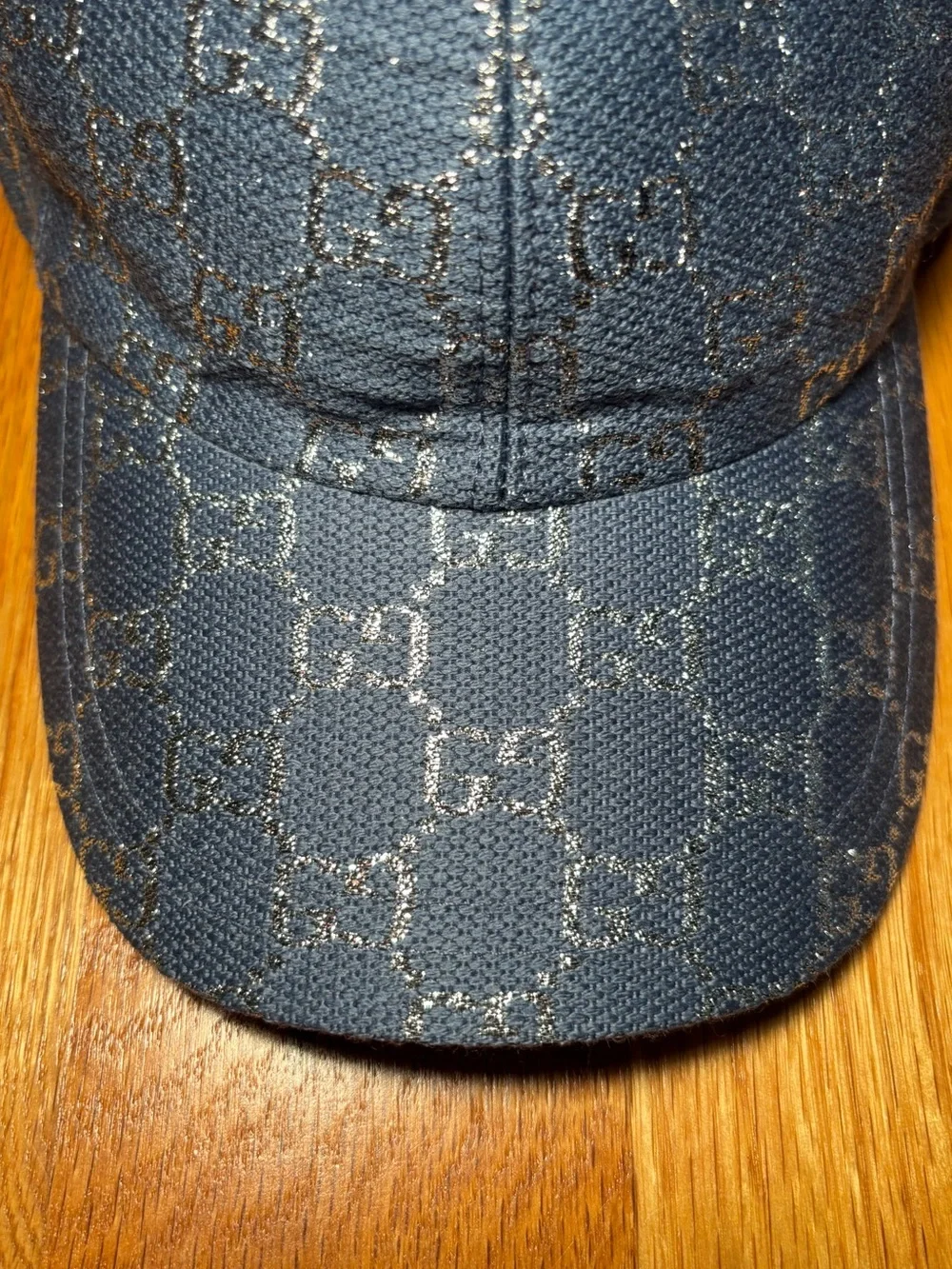Gucci Blue Silver Metallic GG Canvas Baseball Hat, Like New 🔥
